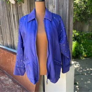 Vintage 80s C.A. Sport Silk Purple Puffy Mid-Weight Jacket Gold Studded Retro S